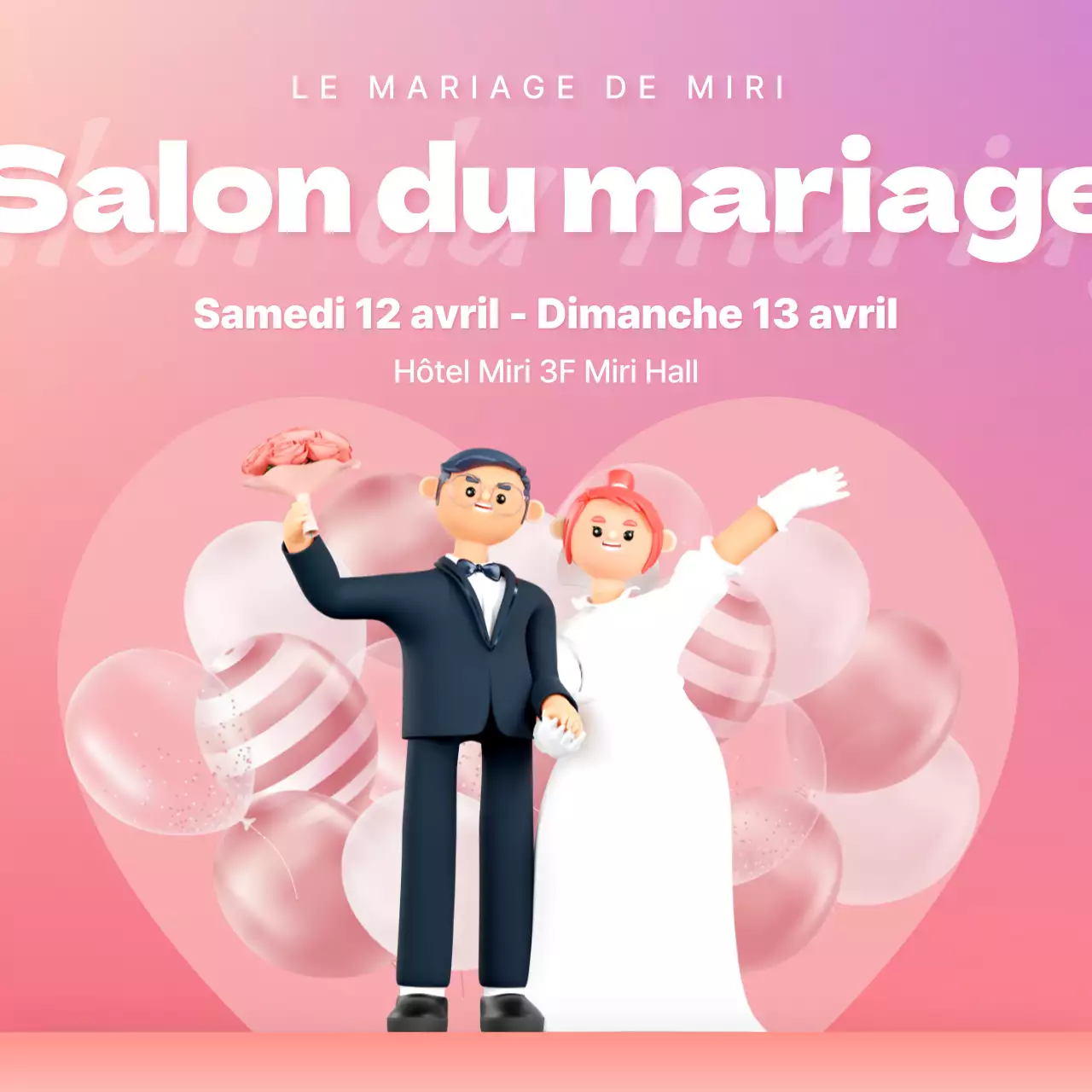 Annonce d'un salon du mariage sur le thème du rose