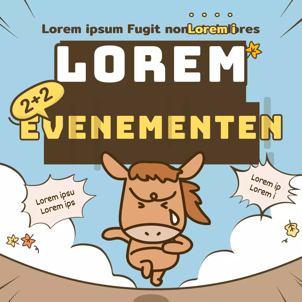 Herfstevenement met schattige illustraties in lichtblauw, bruin en geel