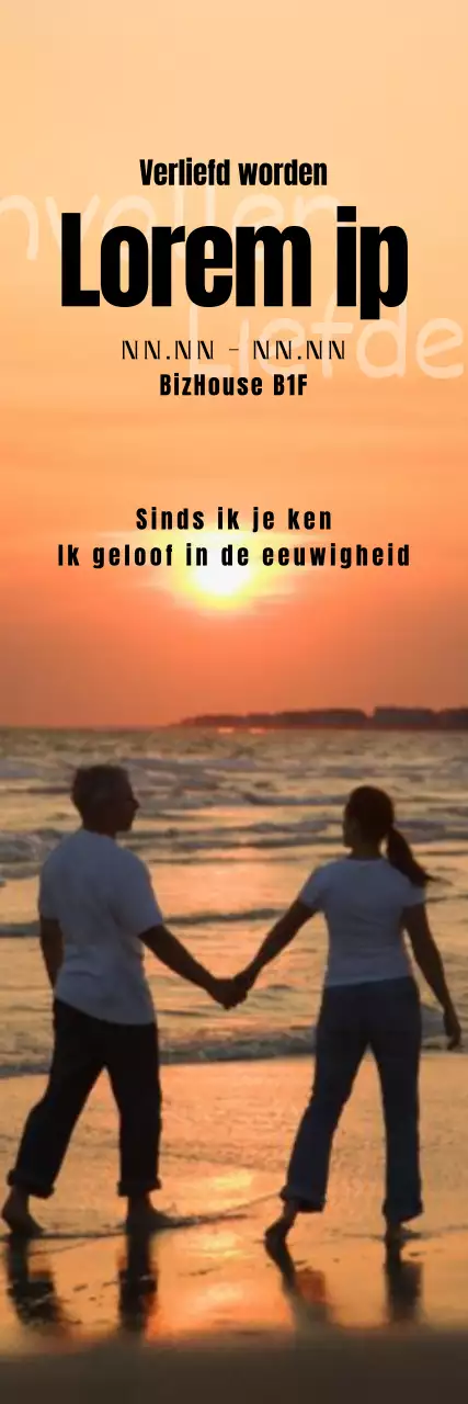 Theatrale banner met een paar dat elkaars handen vasthoudt tegen een zonsondergang
