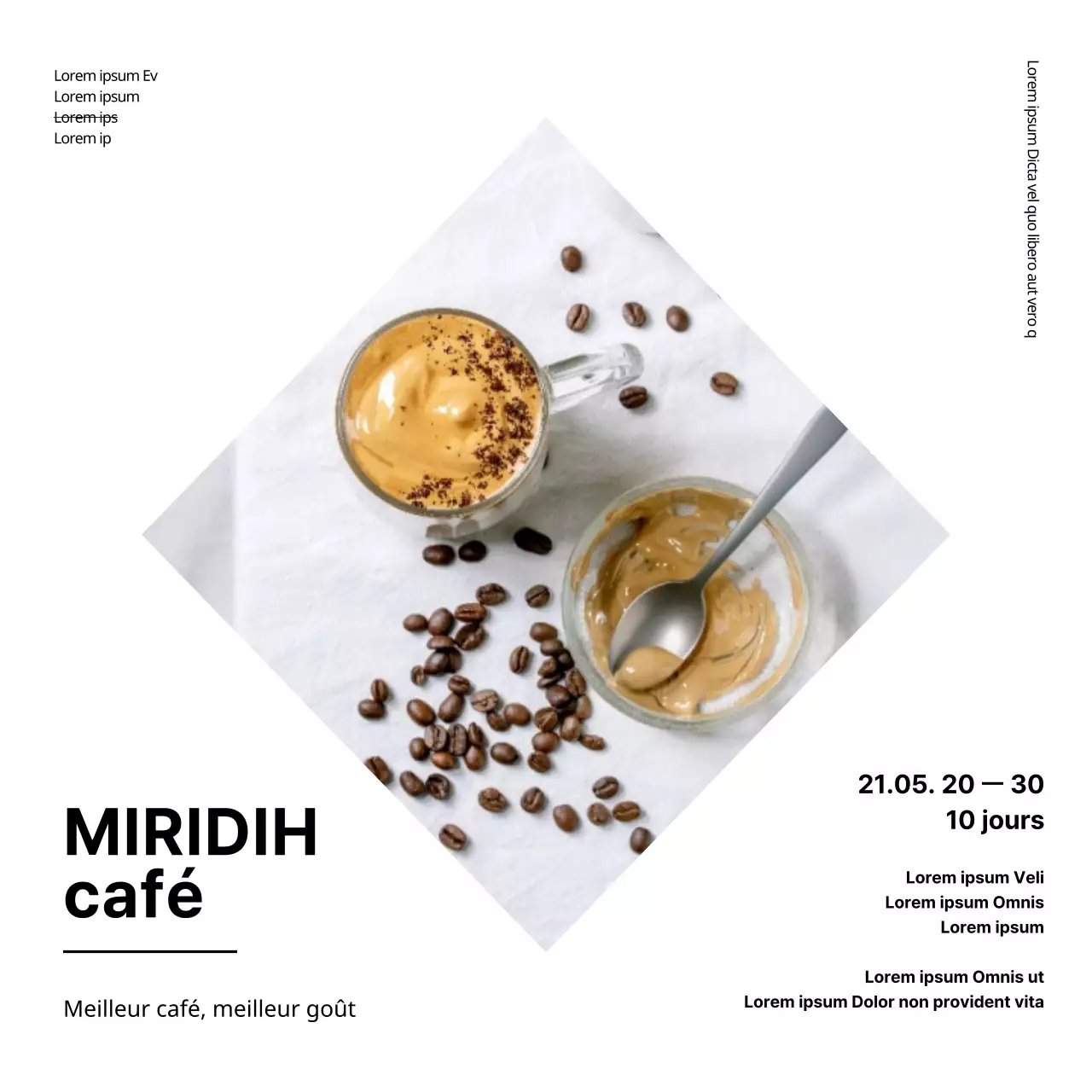 Panneau de menu de café simple et carré sur fond blanc