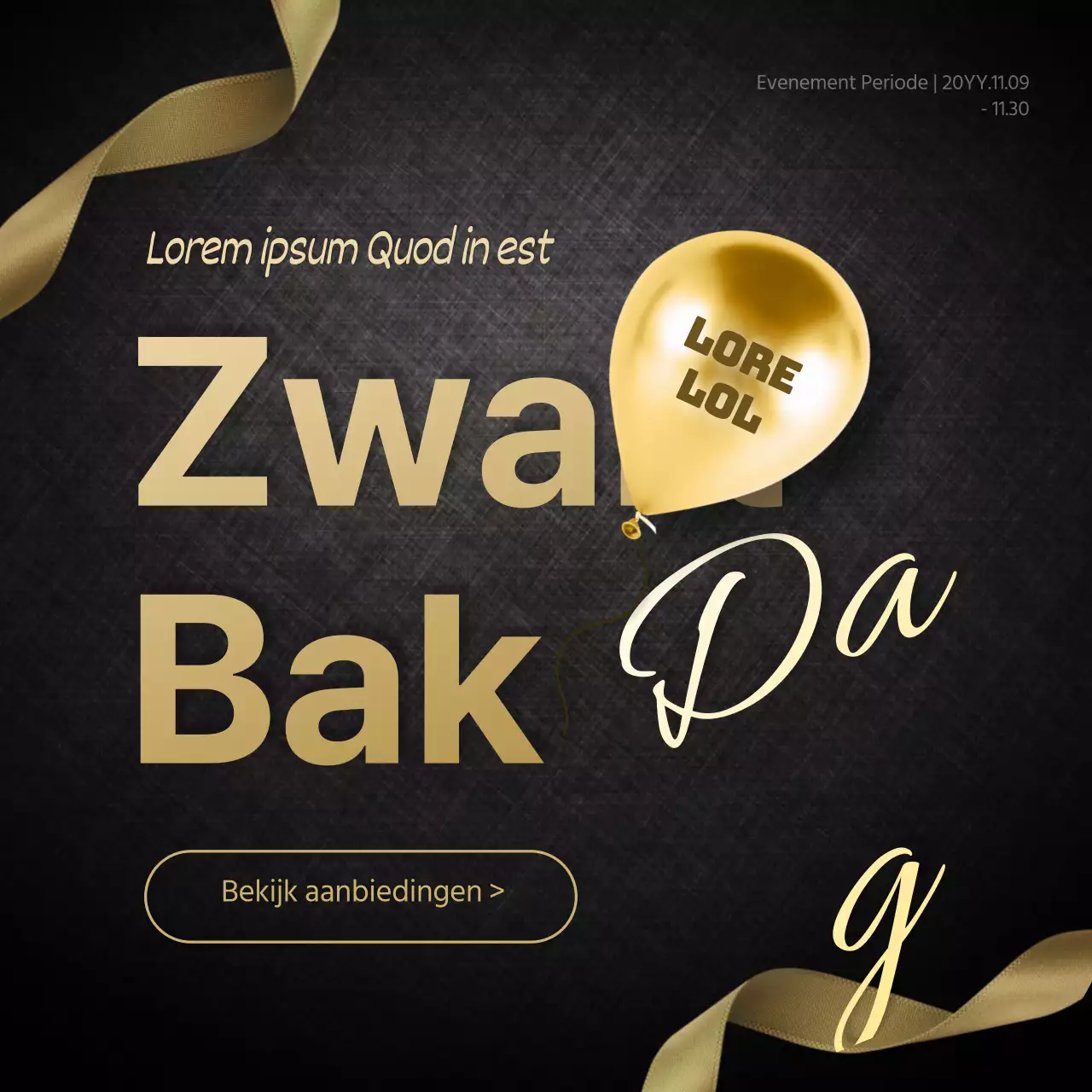 Donkere achtergrond gouden ballon typografie verloop lint evenement