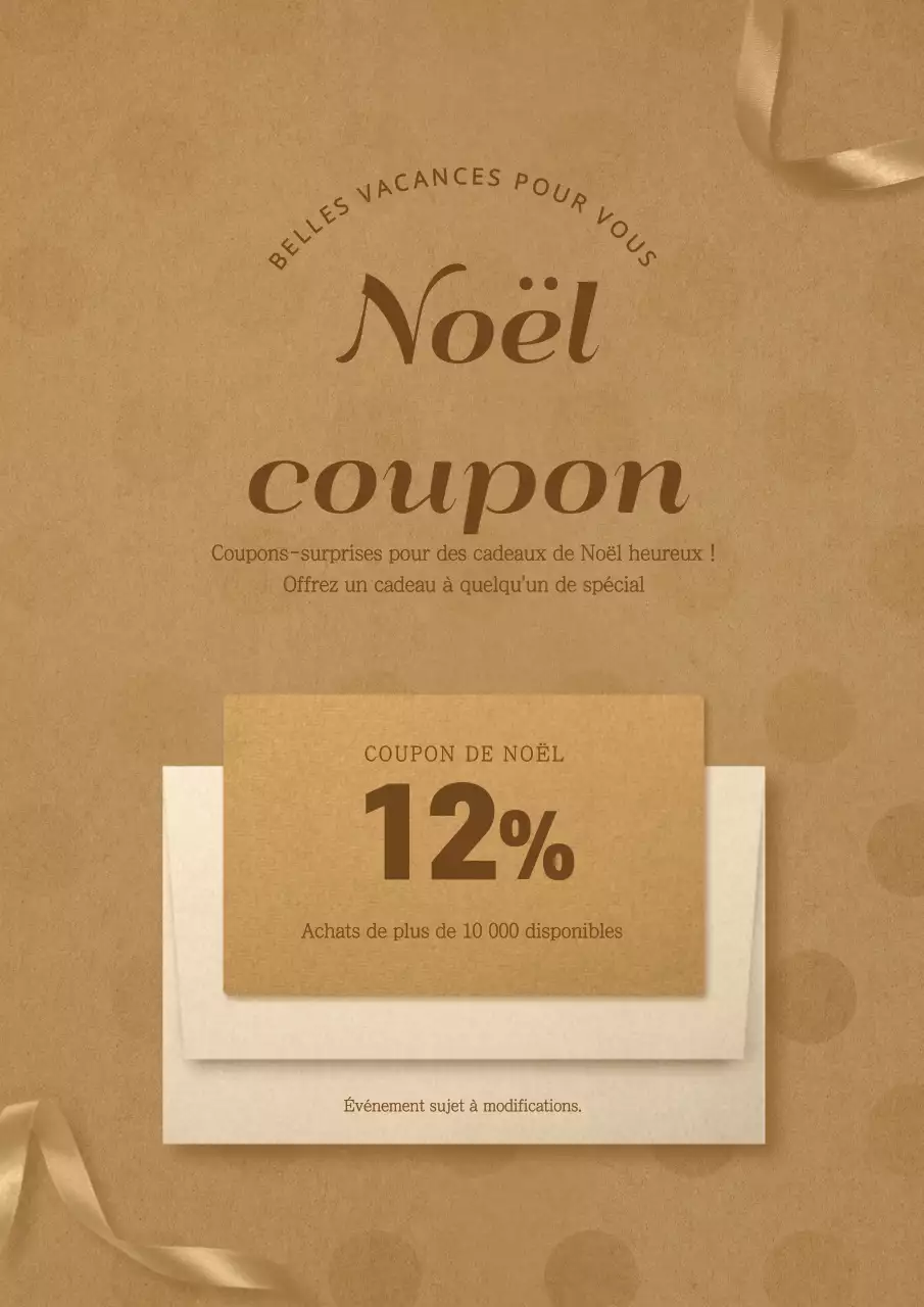 Coupon de Noël luxueux avec lettres beiges