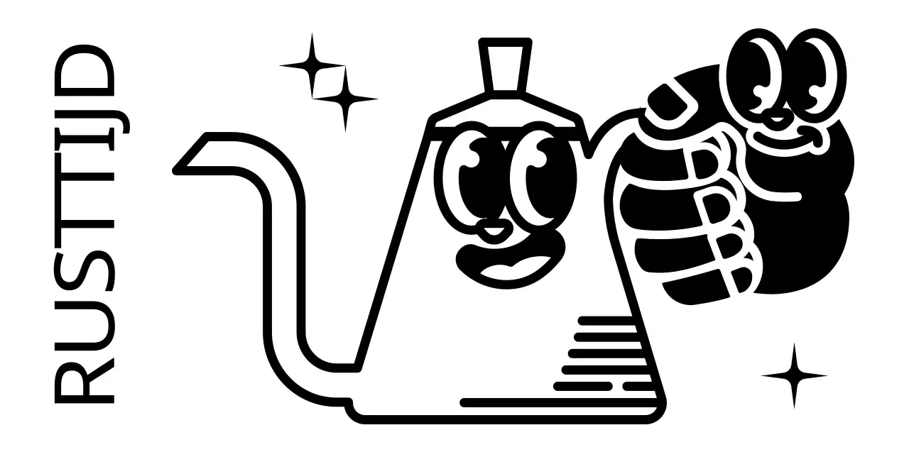 Leuke en hippe koffiepot karakter en tekst combinatie in zwart-wit Logo stijl voor cafe promotie en promotie