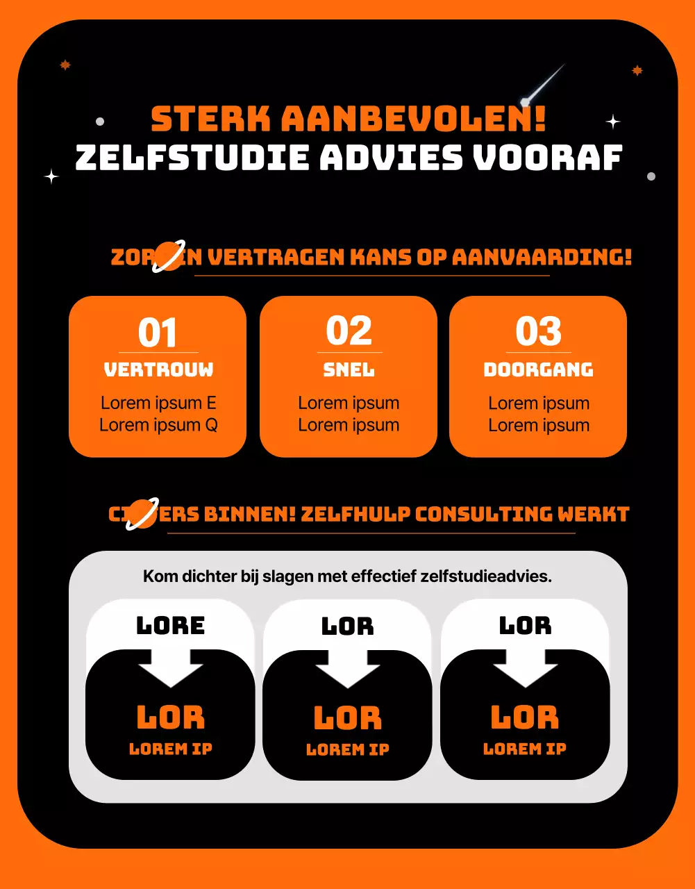 Een ruimteconcept met oranje accenten Introduceert een unieke en leuke overdrachtschool