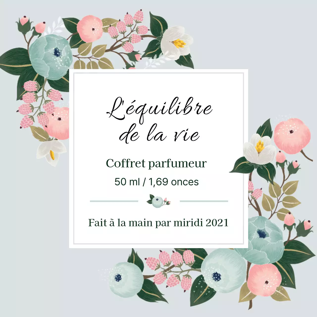 Étiquette de parfum vintage avec illustration bleue