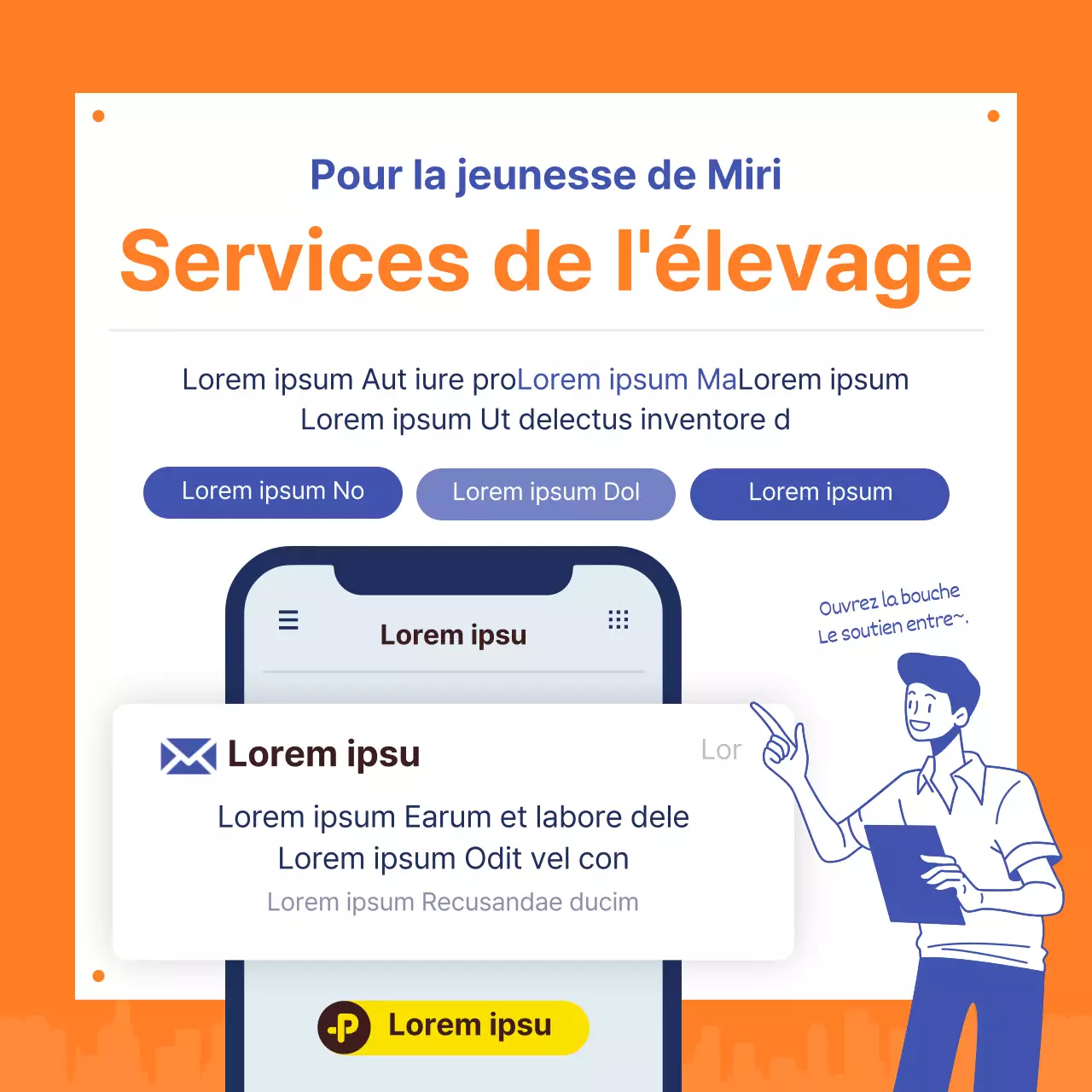 Carte des quatre rois de la politique de la jeunesse bleu et orange news design