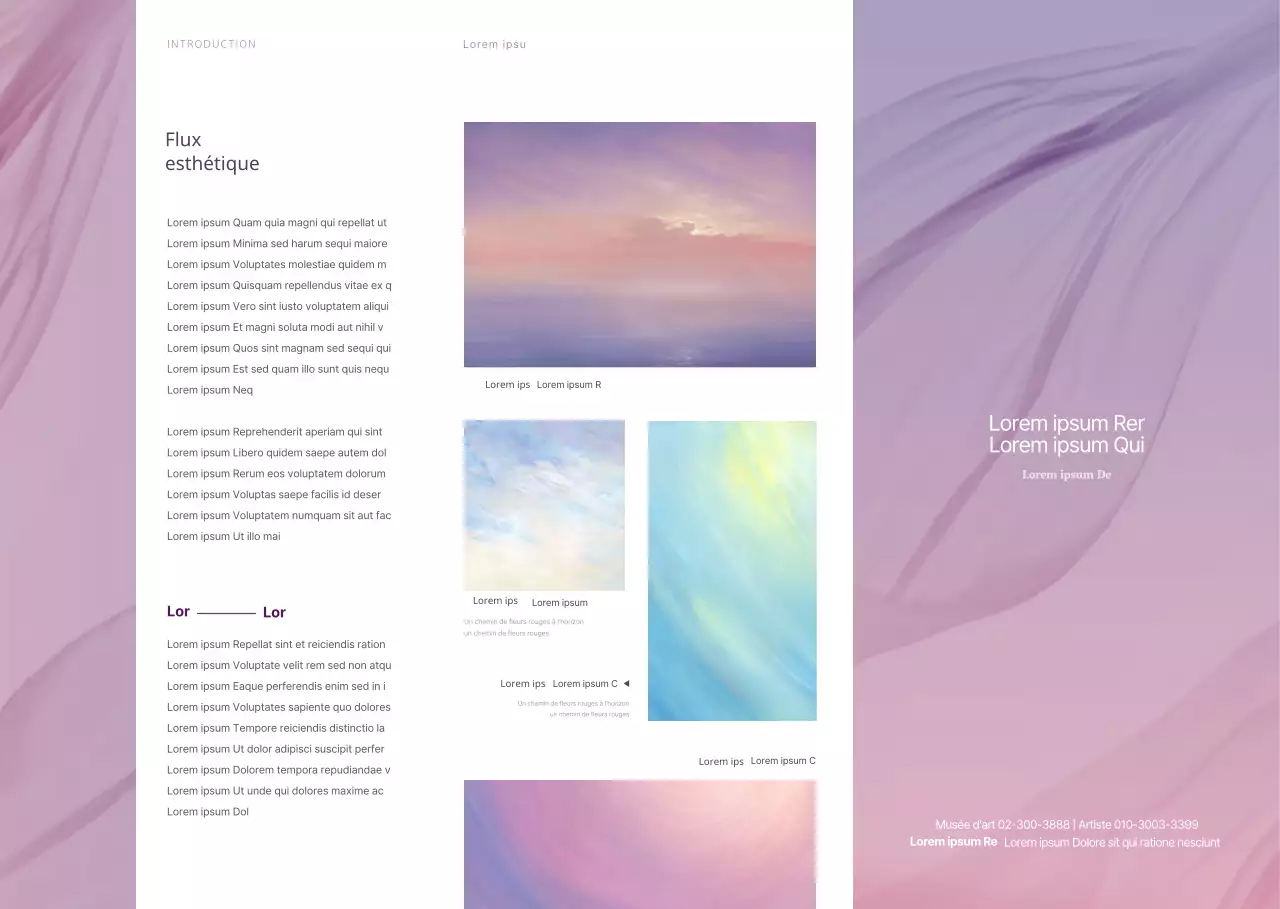 Guide de l'exposition personnelle au musée d'art conceptuel moderne violet et blanc