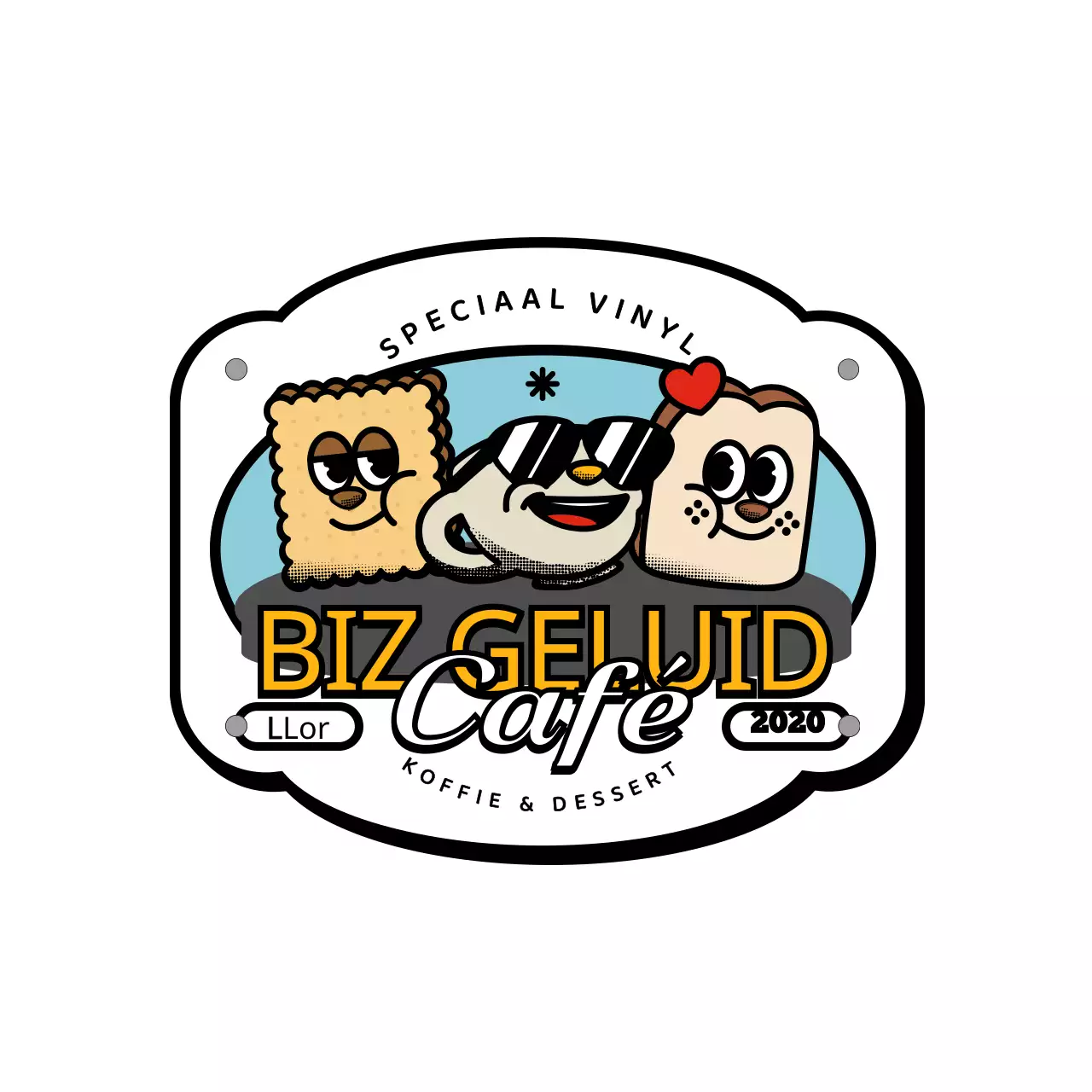 Schattige en hippe cafe merchandise serie in karakter logo stijl in geel en zwart