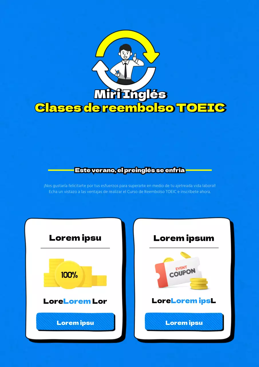 Promoción del evento de verano en la escuela azul y limpia TOEIC
