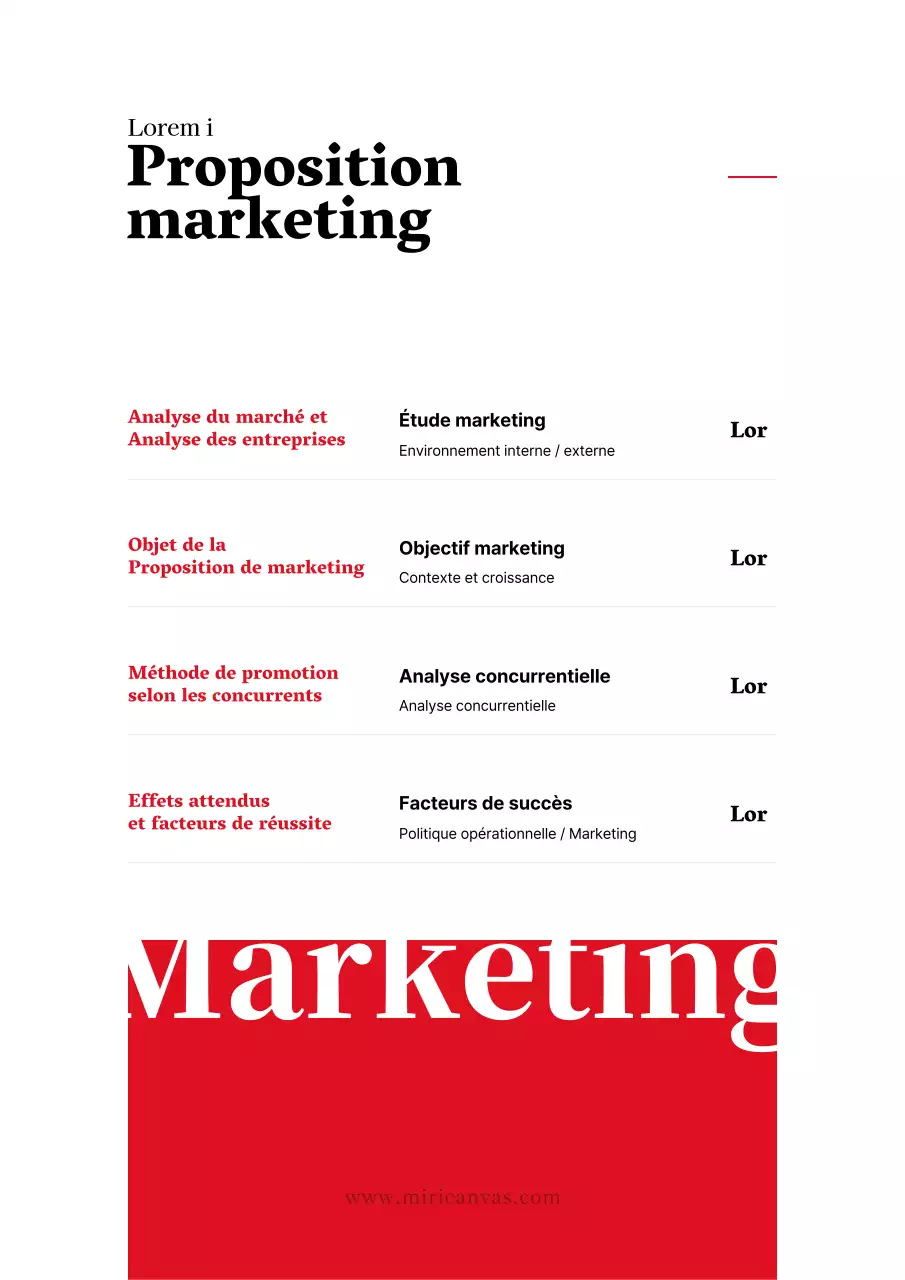 Une proposition de marketing simple, rouge et typographique