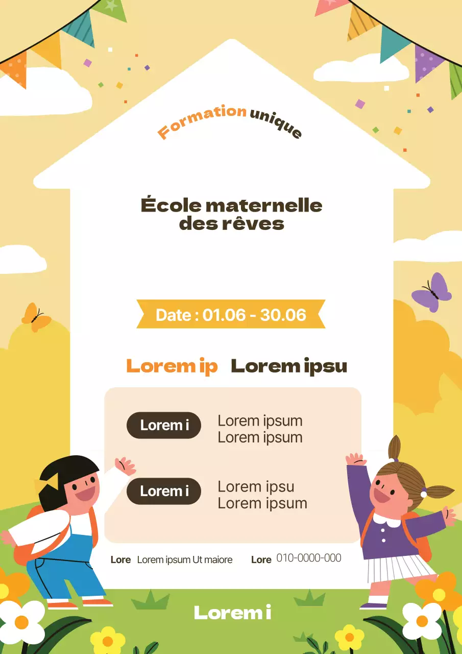 Illustration jaune, jardin d'enfants mignon, promotion du recrutement