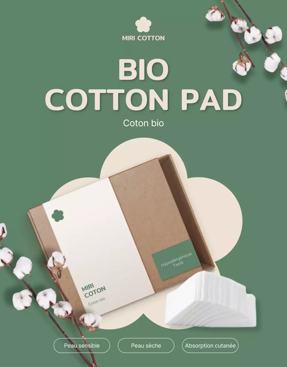 Mignons coussinets en coton bio dans les tons vert et beige