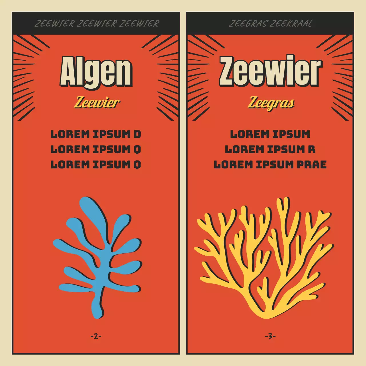 Cartoon concept zee bos en algen in rood en zwart