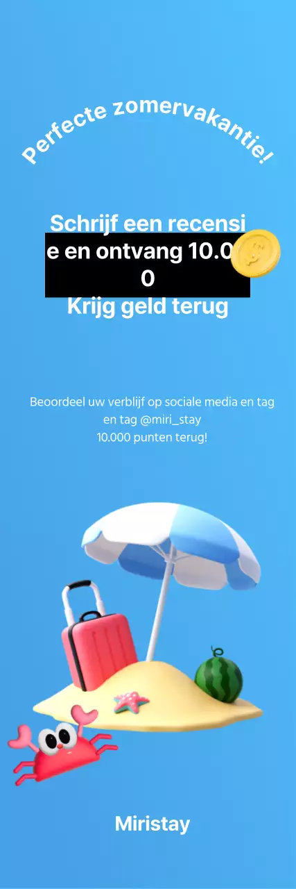 Een eenvoudige promotie met een zomerse 3D-afbeelding op een lichtblauwe achtergrond