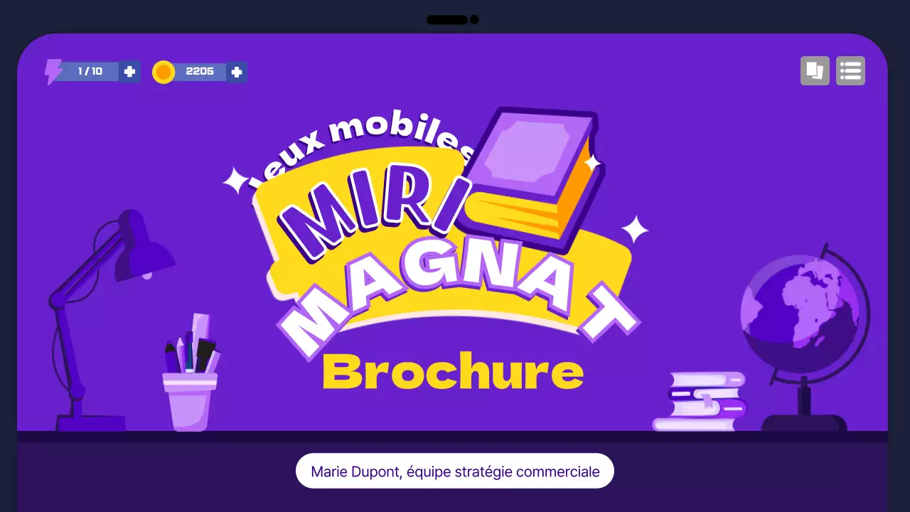 Proposition de concept de jeu scolaire en violet