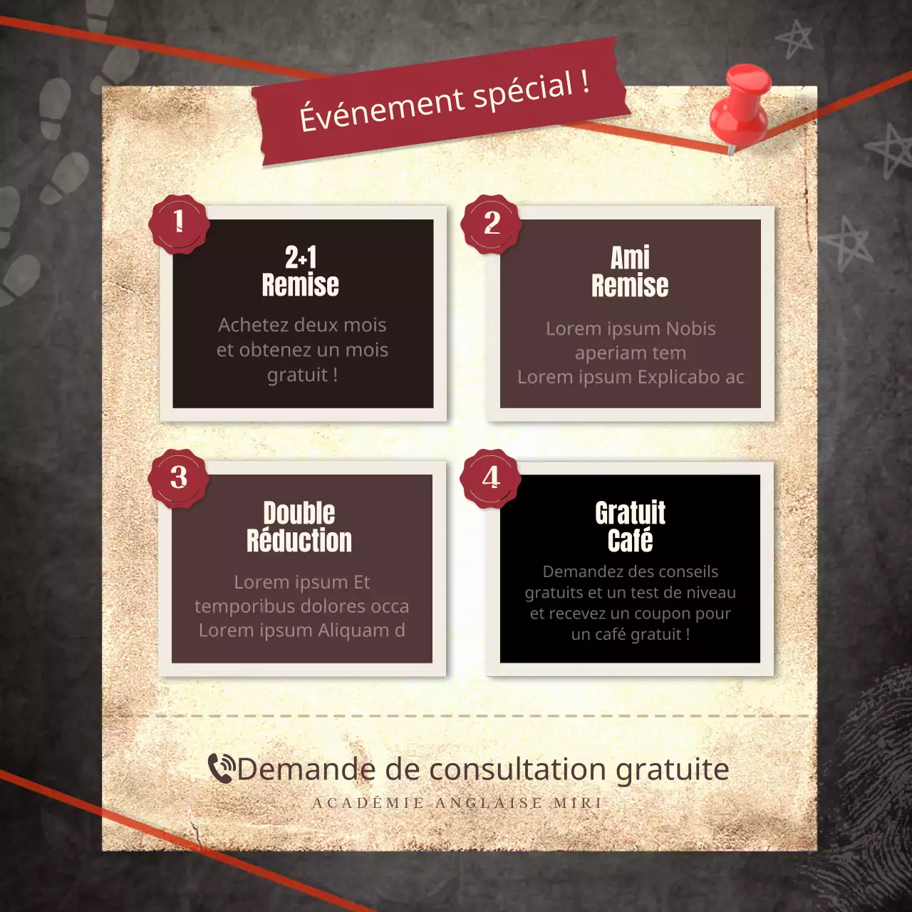 Modèle d'événement scolaire en langue anglaise comme un journal d'événement sombre