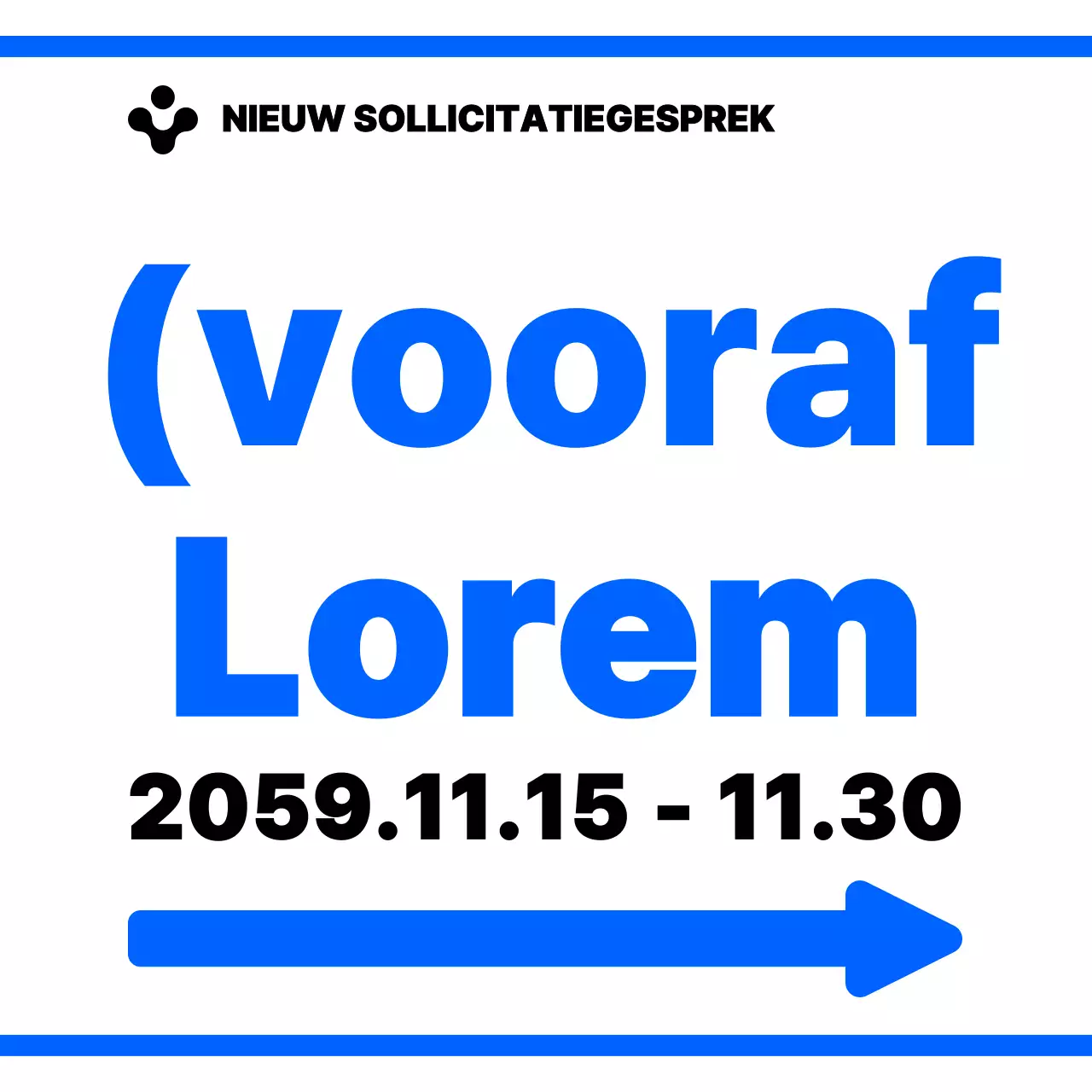 Blauw en wit eenvoudige moderne pijl iconen en tekst zinnen lay-out stijl Routebeschrijving naar de nieuwe huur interview