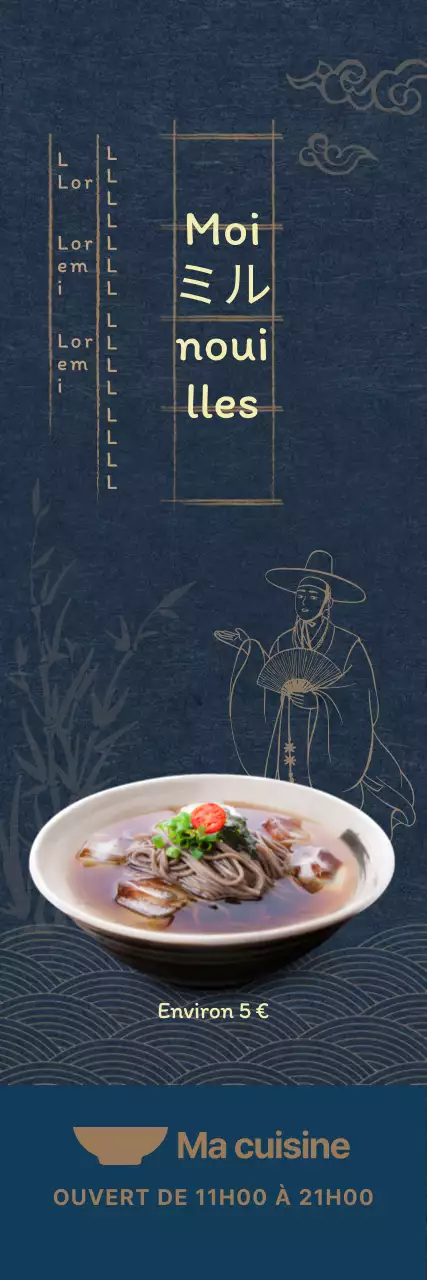 Menu d'été sur fond bleu marine avec illustrations orientales