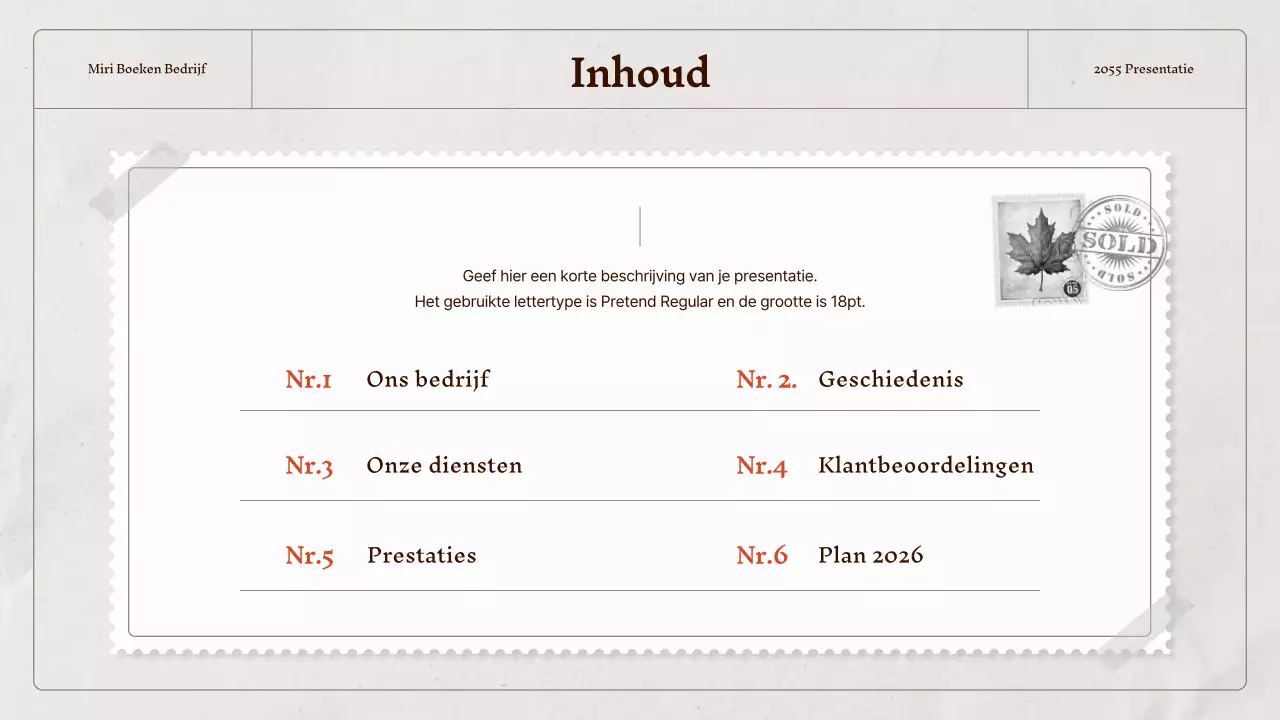 Een vintage bedrijfsprofiel in beige en grijs