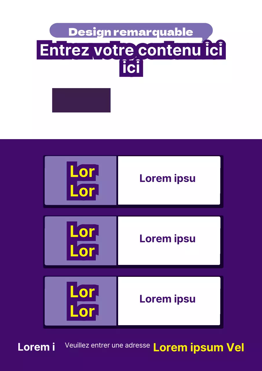 Prospectus de magasin avec des séparateurs violets et jaunes