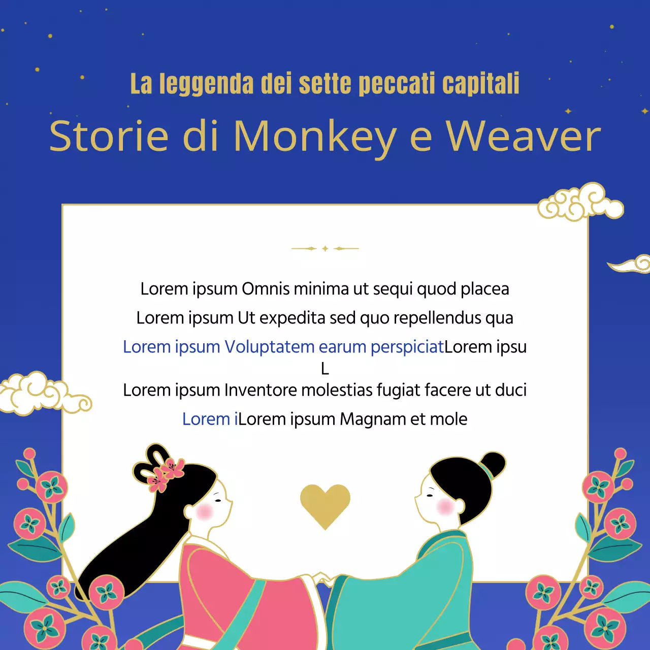 Percorsi tematici dell'Anno Giubilare del Cane e delle costellazioni di Weaver con illustrazioni tradizionali e orientali in blu, turchese e viola