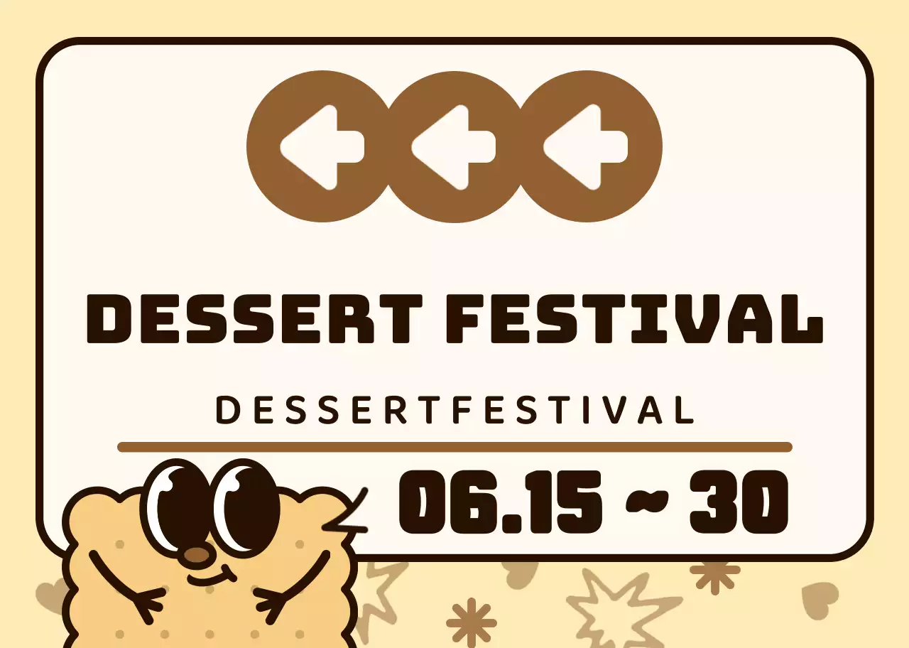 Bruin en roze kleurenschema Schattige koekjesfiguren en tekstballonnetjes in illustratiestijl Routebeschrijving naar het dessertfestival