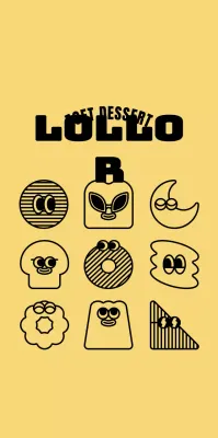 Verzameling schattige illustraties van gele en zwarte desserts voor gestileerde café-merchandise