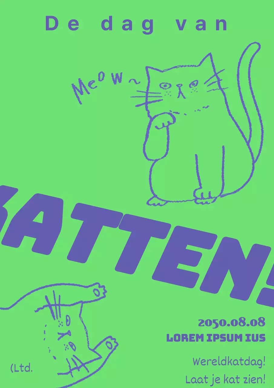 Een eenvoudige groen-blauwe aankondiging voor Nationale Kattendag