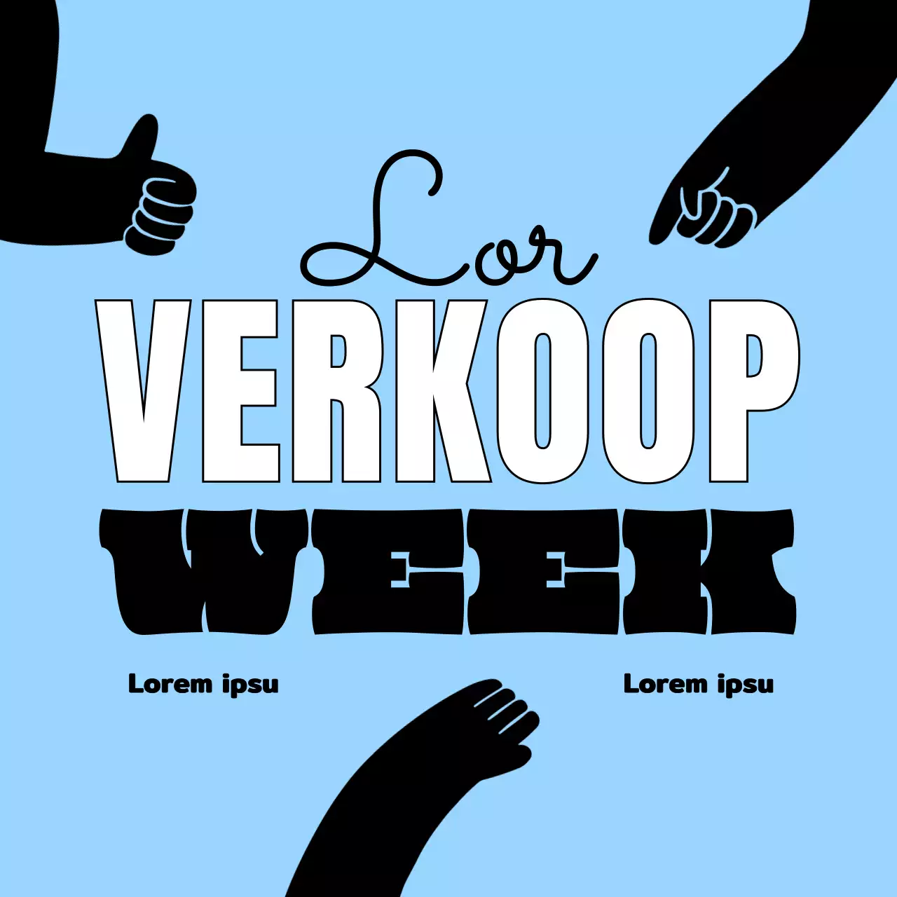 Promoot een eenvoudige, minimalistische verkoop met lichtblauw en zwart met witte accenten