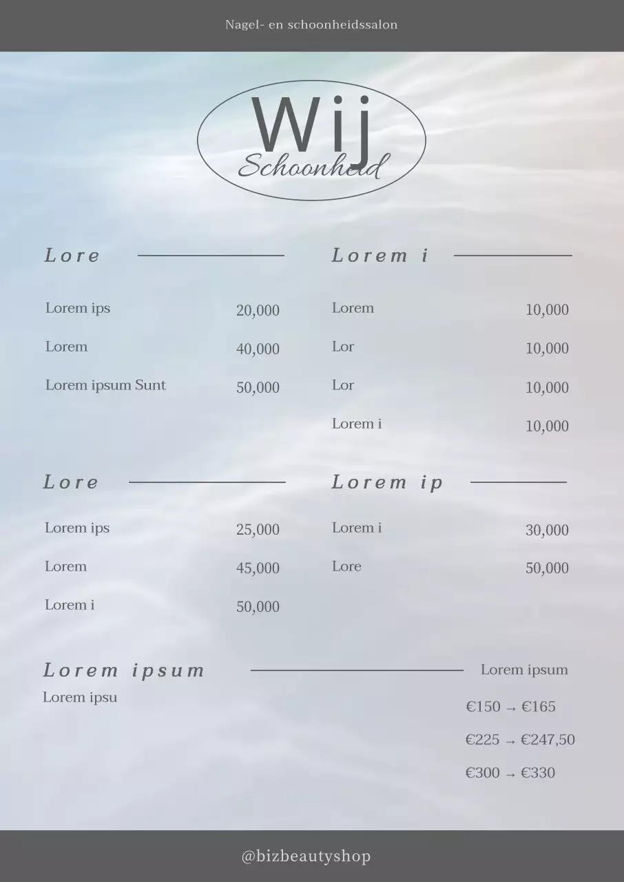 Menuposter in grijs lettertype met mystieke golfachtergrond