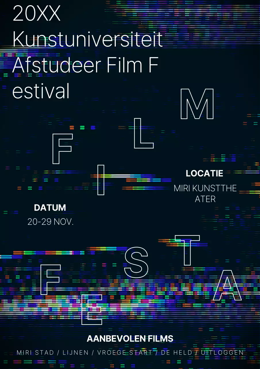Film glitch effect met zwart thema Graduation Film Festival
