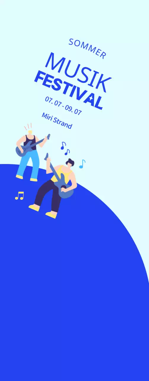 Werbung für ein Festival mit einer blauen, coolen Illustration eines Künstlers