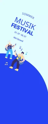 Werbung für ein Festival mit einer blauen, coolen Illustration eines Künstlers