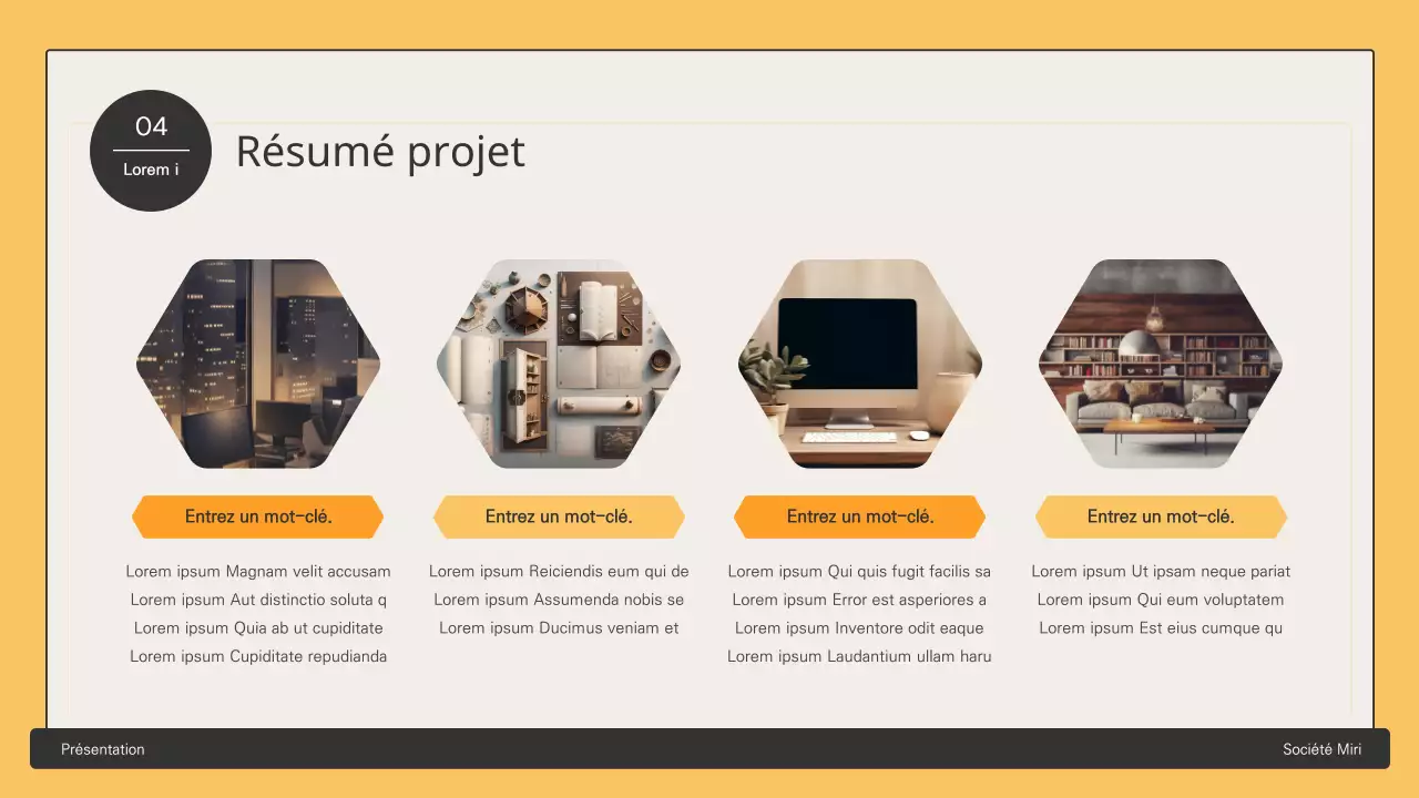 Proposition commerciale avec des éléments hexagonaux jaunes