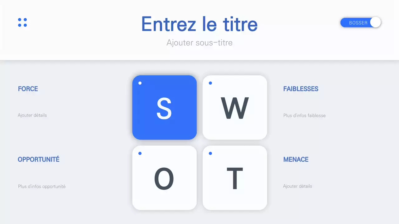 Graphique SWOT du concept d'interface utilisateur simple, gris et bleu