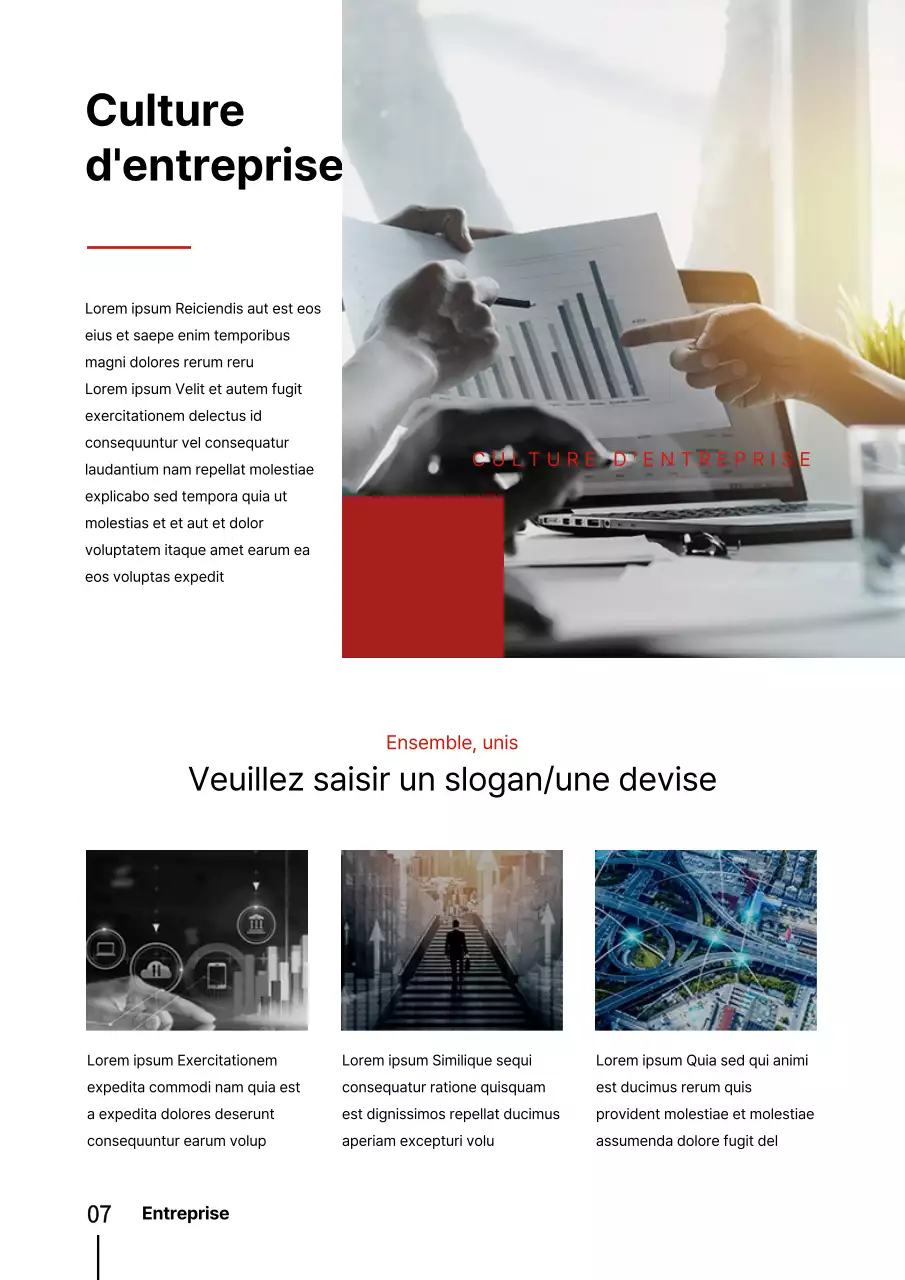 Modèle de document vertical de profil d'entreprise inspiré d'un bâtiment urbain rouge et noir