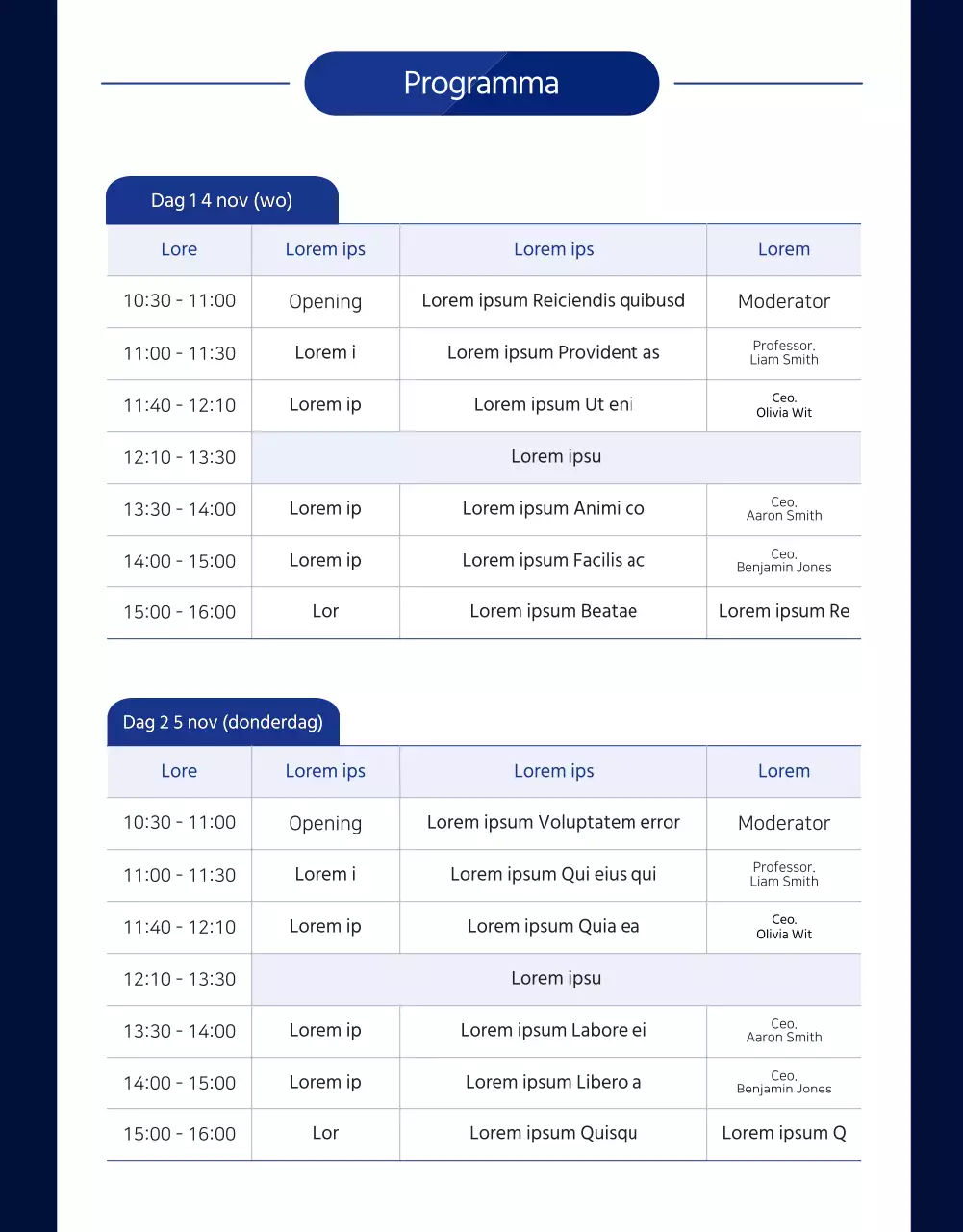 Details wereldwijde conferentie pagina in blauw