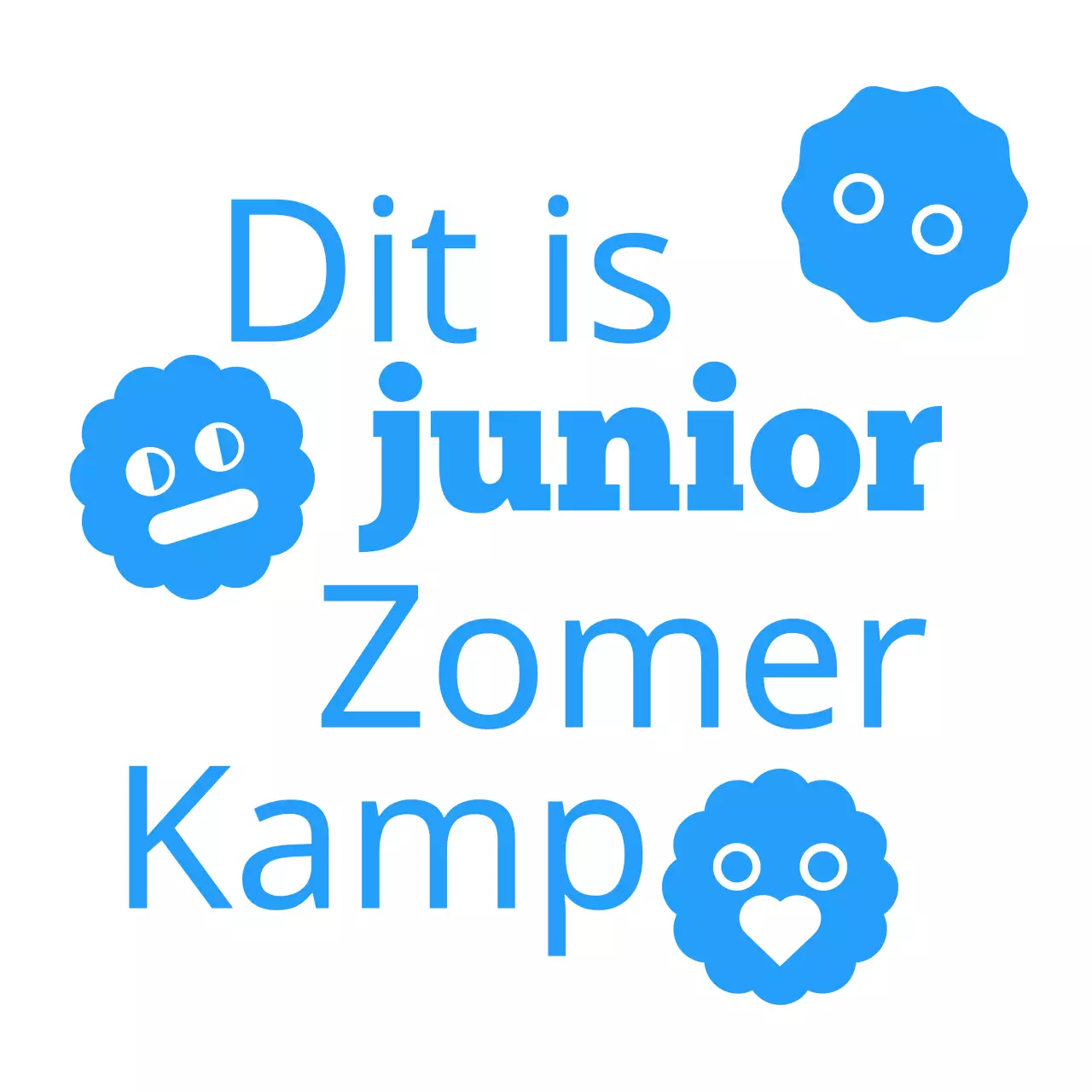 Groep t-shirt met een zomerkampconcept voor kinderen met schattige karakters en vormen in blauw.