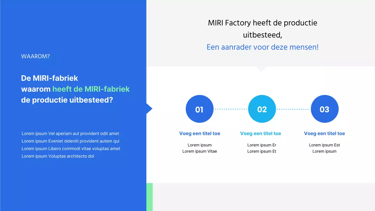 Presentatie uitbestede productiediensten in blauwe mintkleur