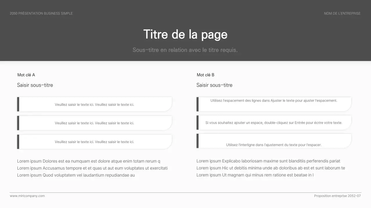 Présentation d'entreprise simple, de style basique, en noir et blanc