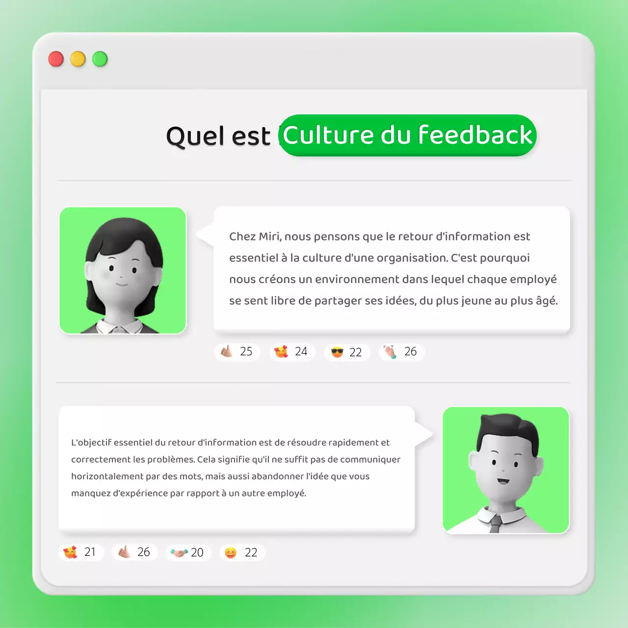 Retour d'information des entreprises sur un concept de fenêtre de chat interne vert fluo