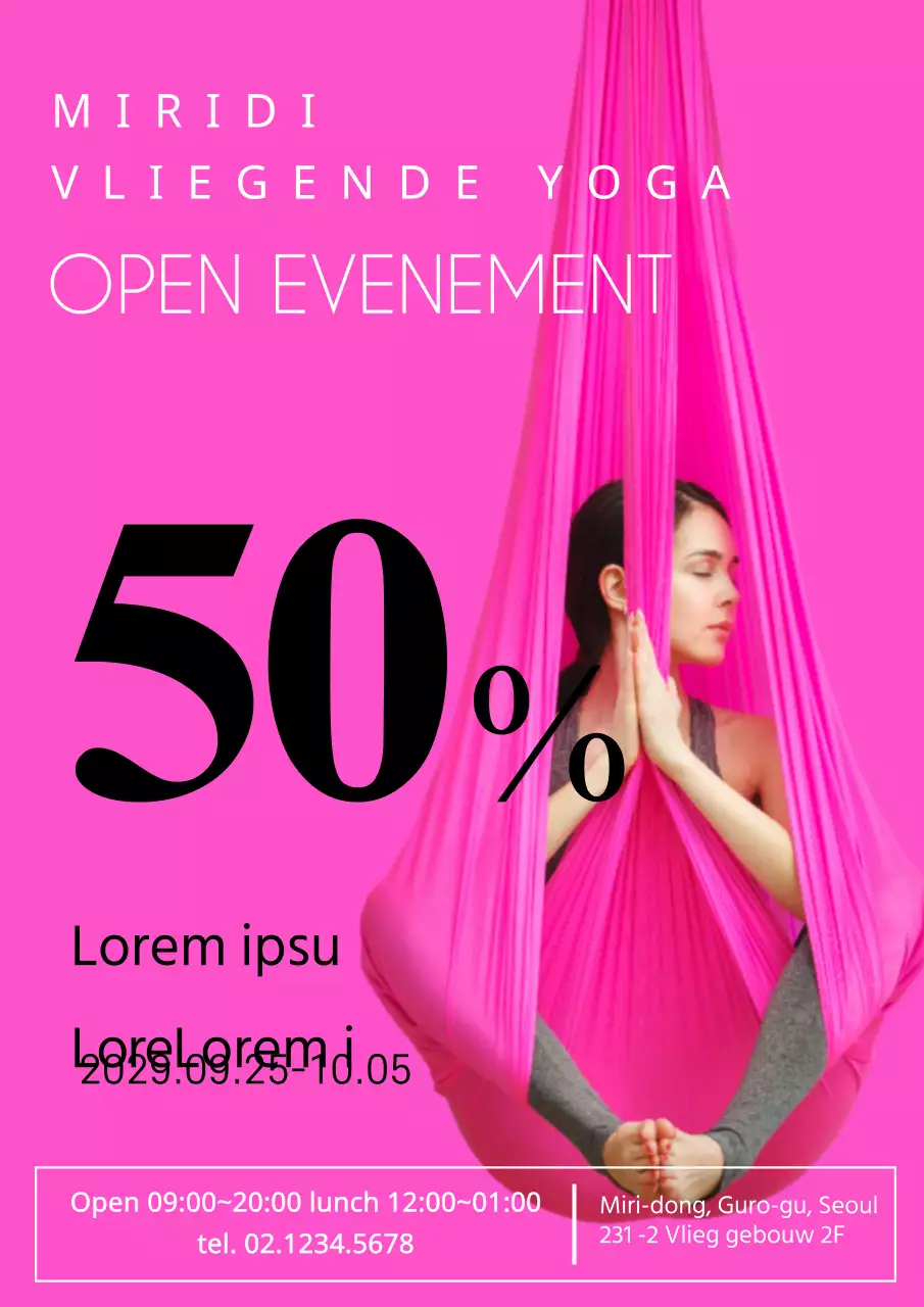 Kortingsevenement voor opening van school met roze vliegende yogafoto's