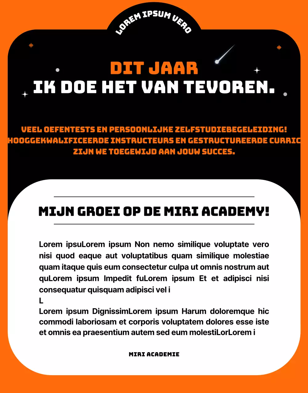Een ruimteconcept met oranje accenten Introduceert een unieke en leuke overdrachtschool
