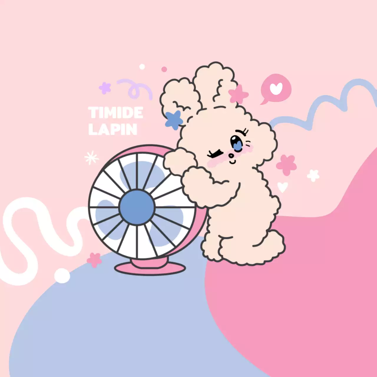 Produits personnalisés avec de jolis lapins et des illustrations de fans dans des couleurs roses et pastel.