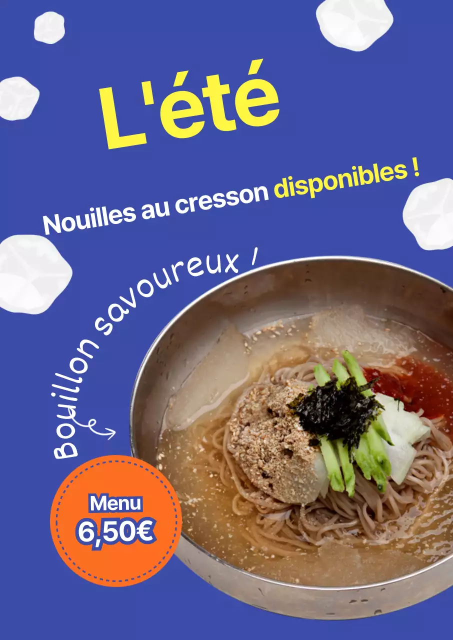 Lancement d'un soba au sarrasin sur fond bleu