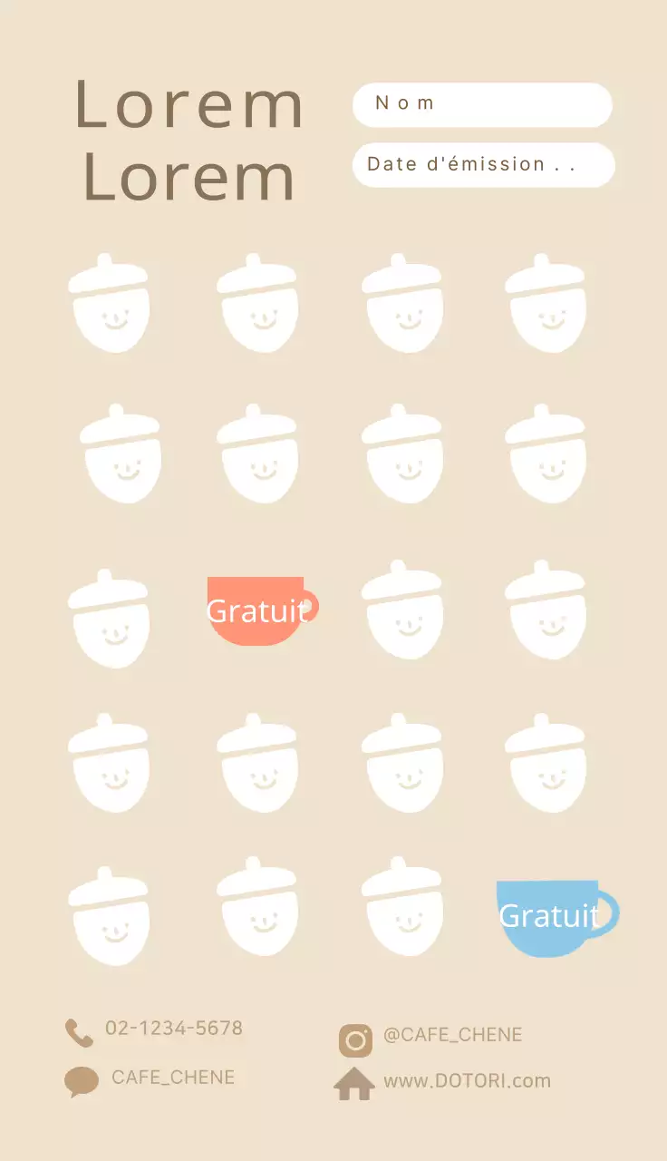 Cartes de visite blanches, mignonnes et illustrées pour un café