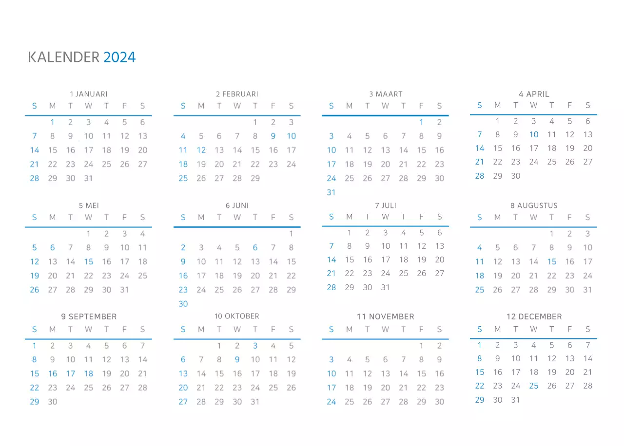 Witte en eenvoudige bureaukalender
