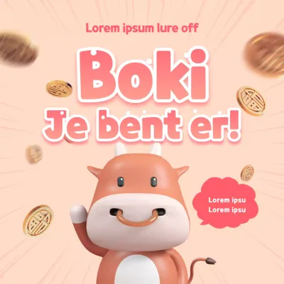 Nieuwjaarscommentaar evenement social media vierkant met een roze koe erop