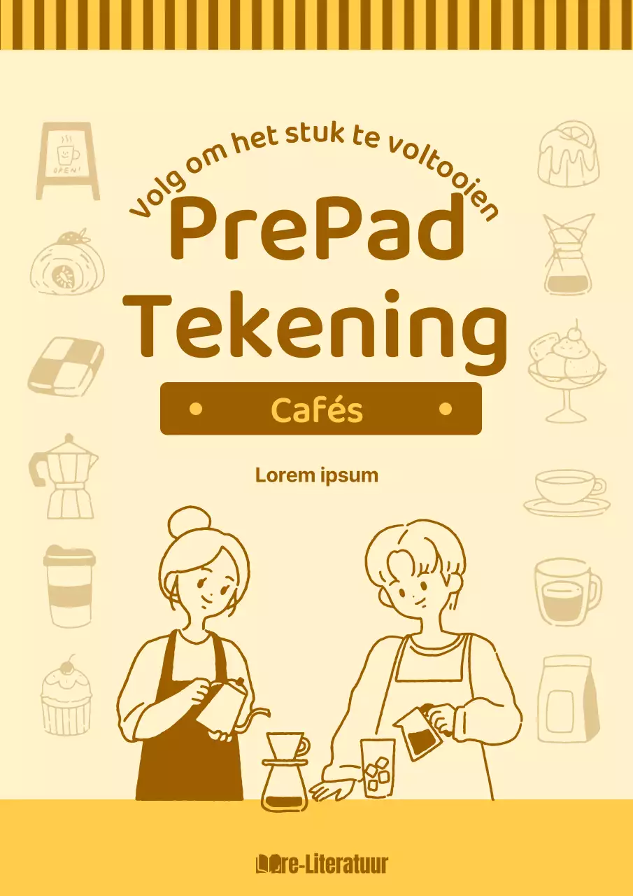 Over de gele en bruine gezellige cafétekening