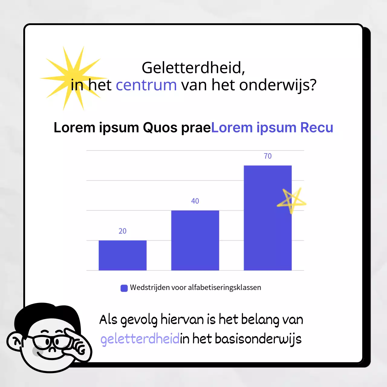 Bevorder alfabetisering met een geel-blauw kitscherig doodle-concept